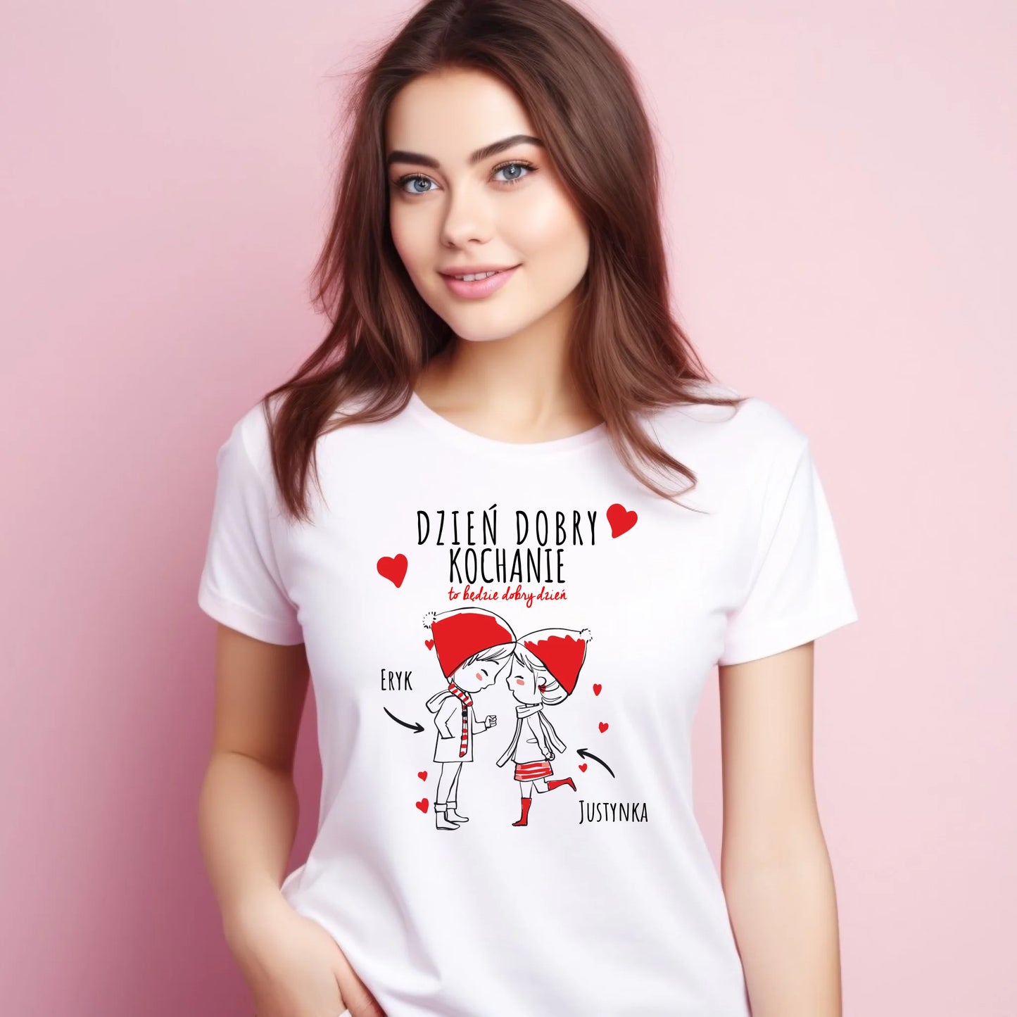 Koszulka damska dla par - prezent na Walentynki - Dzień dobry Kochanie - personalizowana W10 - StoryCups.pl