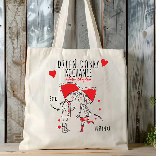 Torba dla par - prezent na Walentynki - Dzień dobry Kochanie - personalizowana W10 - StoryCups.pl