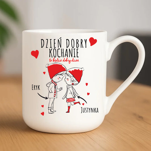 Kubek elegant dla par - prezent na Walentynki - Dzień dobry Kochanie - personalizowany W10 - StoryCups.pl