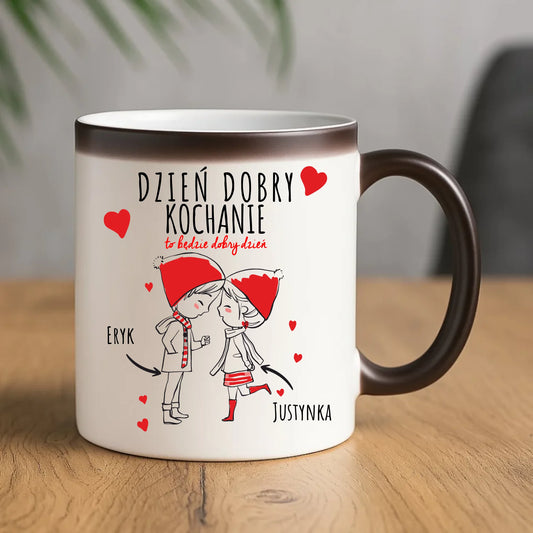 Kubek magiczny dla par - prezent na Walentynki - Dzień dobry Kochanie - personalizowany W10 - StoryCups.pl