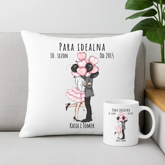 Zestaw poduszka i kubek dla par - prezent na rocznicę - Para idealna - personalizowany W11 - StoryCups.pl