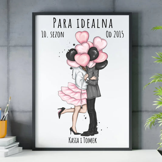 Plakat w ramie dla par - prezent na rocznicę - Para idealna - personalizowany W11 - StoryCups.pl