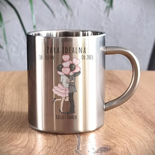 Kubek metalowy dla par - prezent na rocznicę - Para idealna - personalizowany W11 - StoryCups.pl