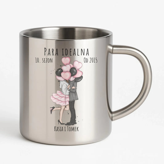 Kubek metalowy dla par - prezent na rocznicę - Para idealna - personalizowany W11 - StoryCups.pl