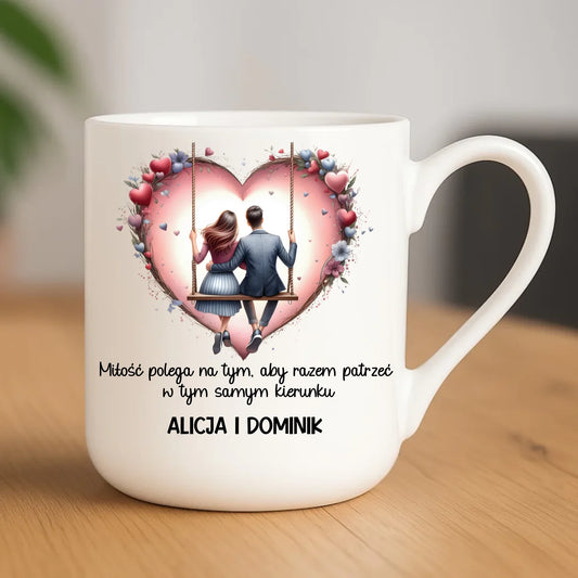 Kubek elegant dla par - prezent dla chłopaka i dziewczyny - Para na huśtawce - personalizowany W12 - StoryCups.pl