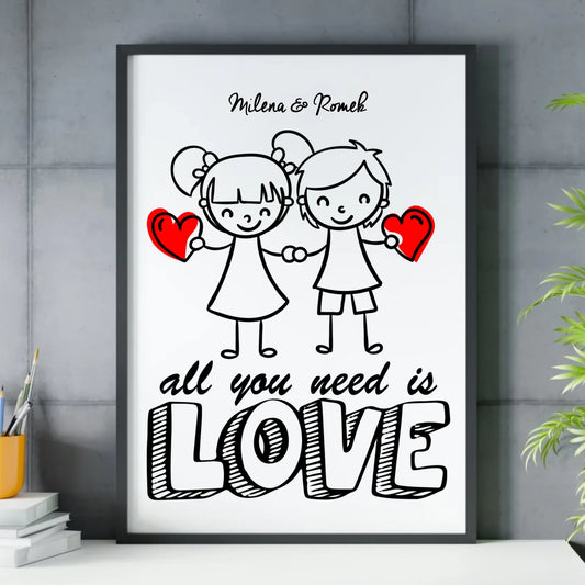 Plakat w ramie dla par - prezent dla chłopaka i dziewczyny - Love - personalizowany W13 - StoryCups.pl