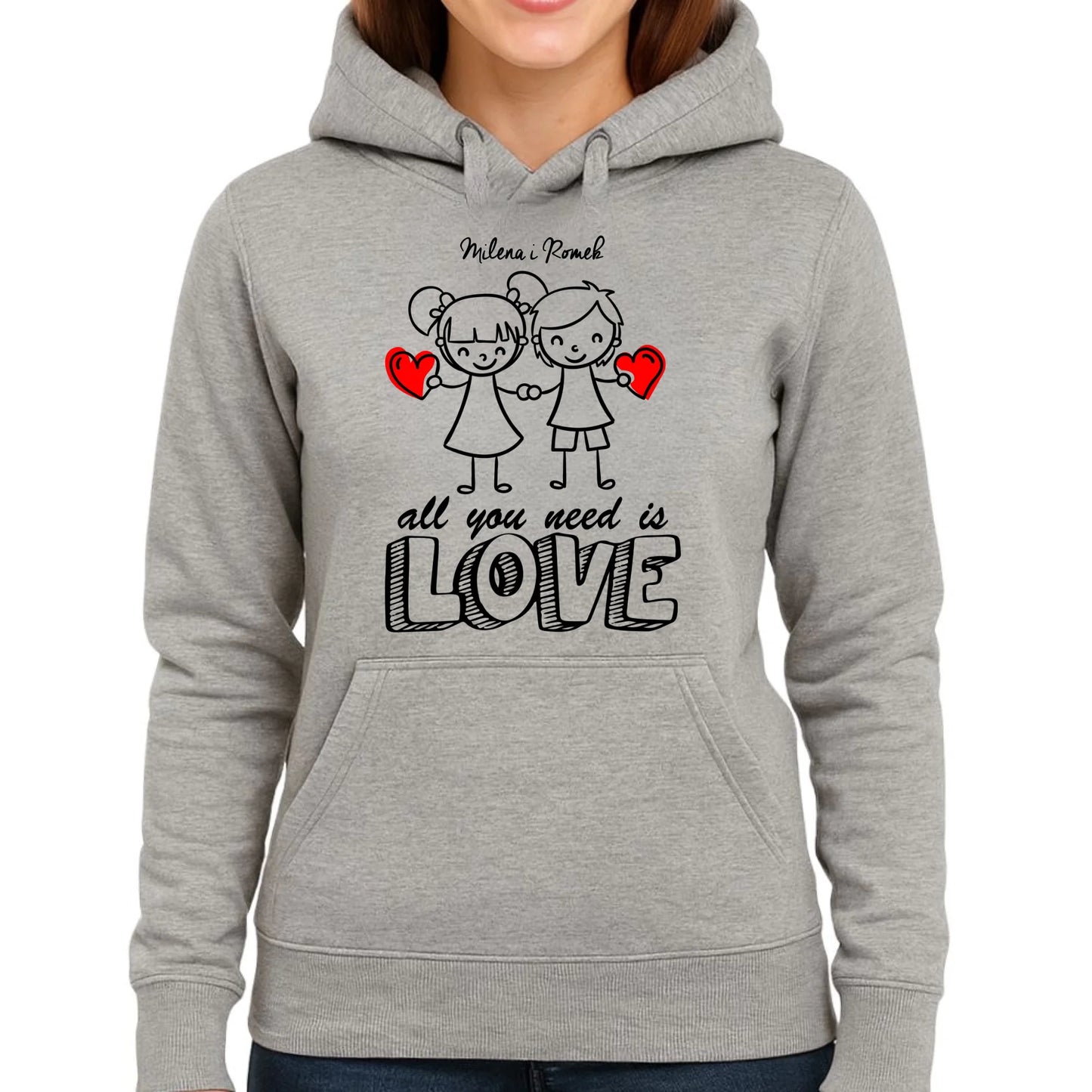 Bluza damska z kapturem dla par - prezent dla dziewczyny - Love - personalizowana W13 - StoryCups.pl