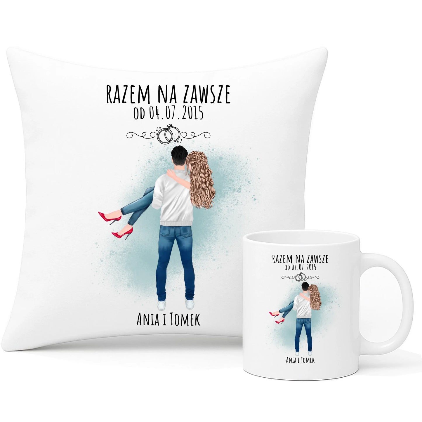 Zestaw poduszka i kubek dla par - personalizowany prezent na rocznicę - Razem na zawsze W14 - StoryCups.pl