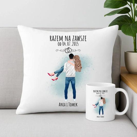 Zestaw poduszka i kubek dla par - personalizowany prezent na rocznicę - Razem na zawsze W14 - StoryCups.pl