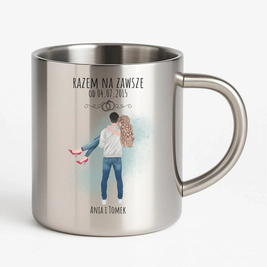 Kubek metalowy dla par - personalizowany prezent na rocznicę - Razem na zawsze W14 - StoryCups.pl