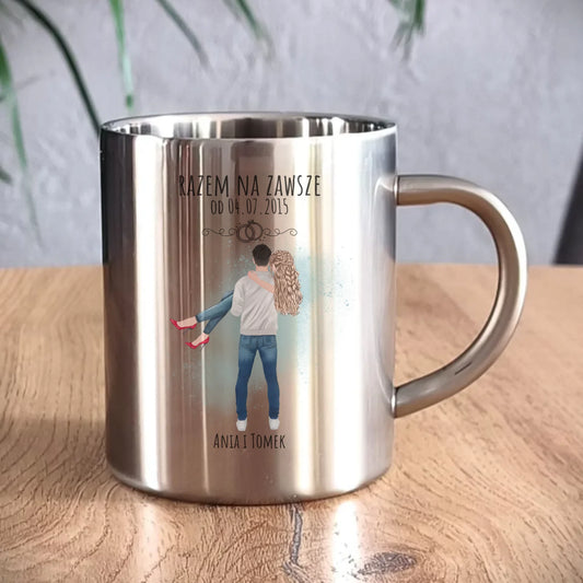 Kubek metalowy dla par - personalizowany prezent na rocznicę - Razem na zawsze W14 - StoryCups.pl