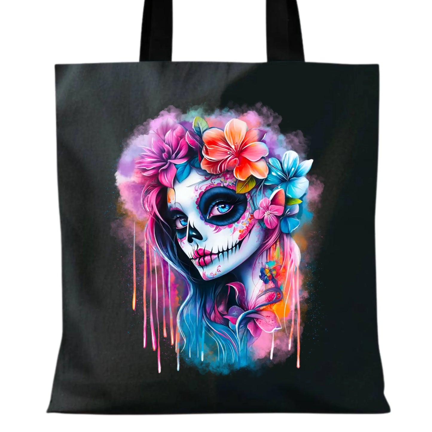 Torba halloweenowa - kolorowa czaszka z kwiatami La Muerte HL05 - StoryCups.pl