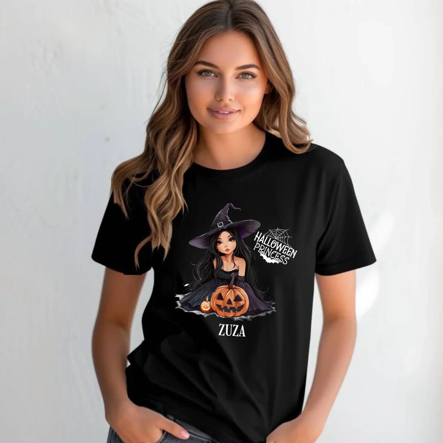 Koszulka damska halloweenowa - Czarownica z dynią - personalizowana HL10 - StoryCups.pl