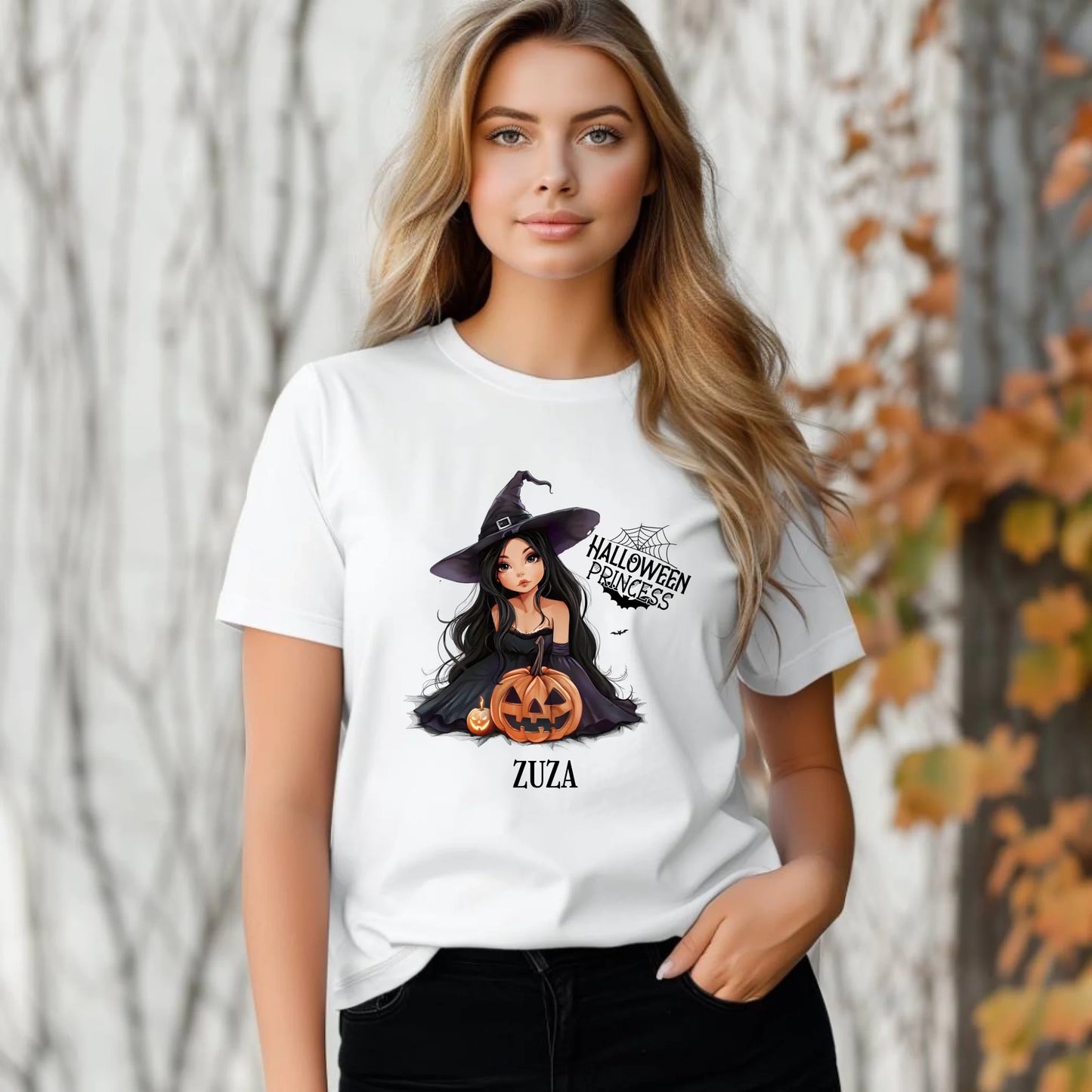 Koszulka damska halloweenowa - Czarownica z dynią - personalizowana HL10 - StoryCups.pl