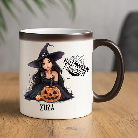 Kubek magiczny halloweenowy - Czarownica z dynią - personalizowany HL10 - StoryCups.pl