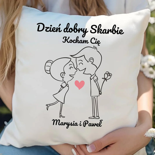 Poduszka dla par - prezent dla dziewczyny i chłopaka - Dzień dobry Skarbie - personalizowana W15 - StoryCups.pl