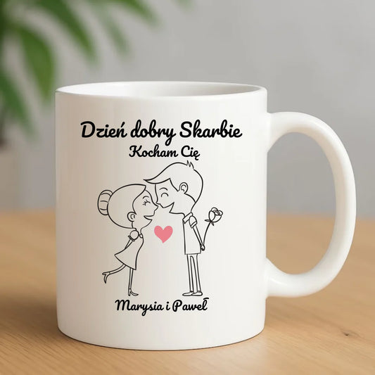Kubek dla par - prezent dla dziewczyny i chłopaka - Dzień dobry Skarbie - personalizowany W15 - StoryCups.pl