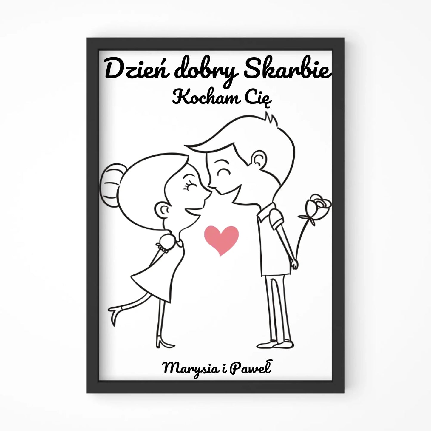 Plakat w ramie dla par - prezent dla dziewczyny i chłopaka - Dzień dobry Skarbie - personalizowany W15 - StoryCups.pl