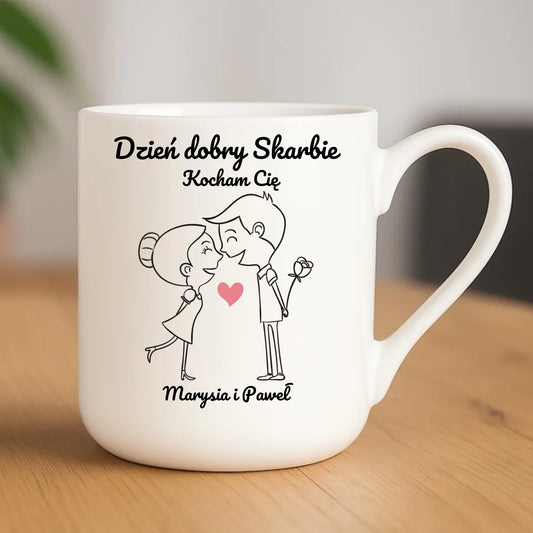 Kubek elegant dla par - prezent dla dziewczyny i chłopaka - Dzień dobry Skarbie - personalizowany W15 - StoryCups.pl