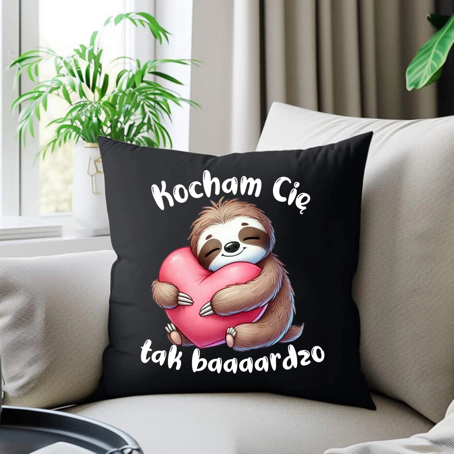 Poduszka dekoracyjna dla zakochanych - Leniwiec Kocham Cię tak baaaardzo W16 - StoryCups.pl