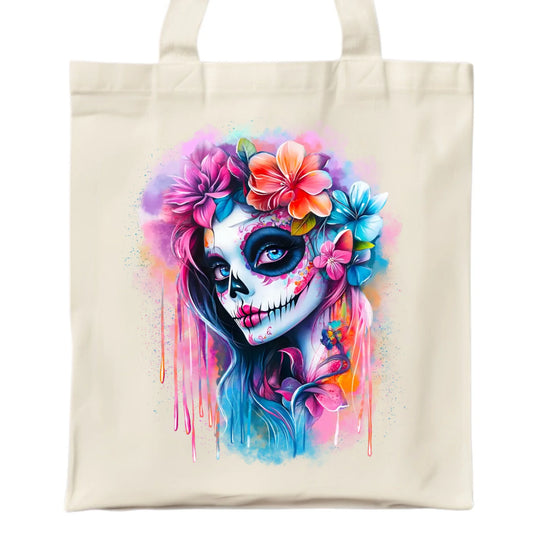 Torba halloweenowa - kolorowa czaszka z kwiatami La Muerte HL05 - StoryCups.pl