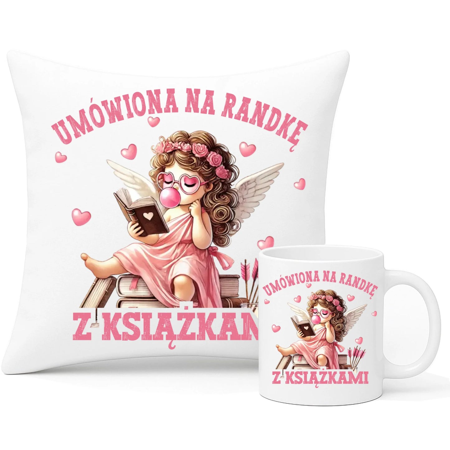 Zestaw poduszka i kubek dla czytelniczki – Umówiona na randkę W19 - StoryCups.pl