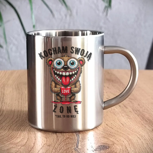 Kubek metalowy - prezent dla męża - Kocham swoją żonę W23 - StoryCups.pl
