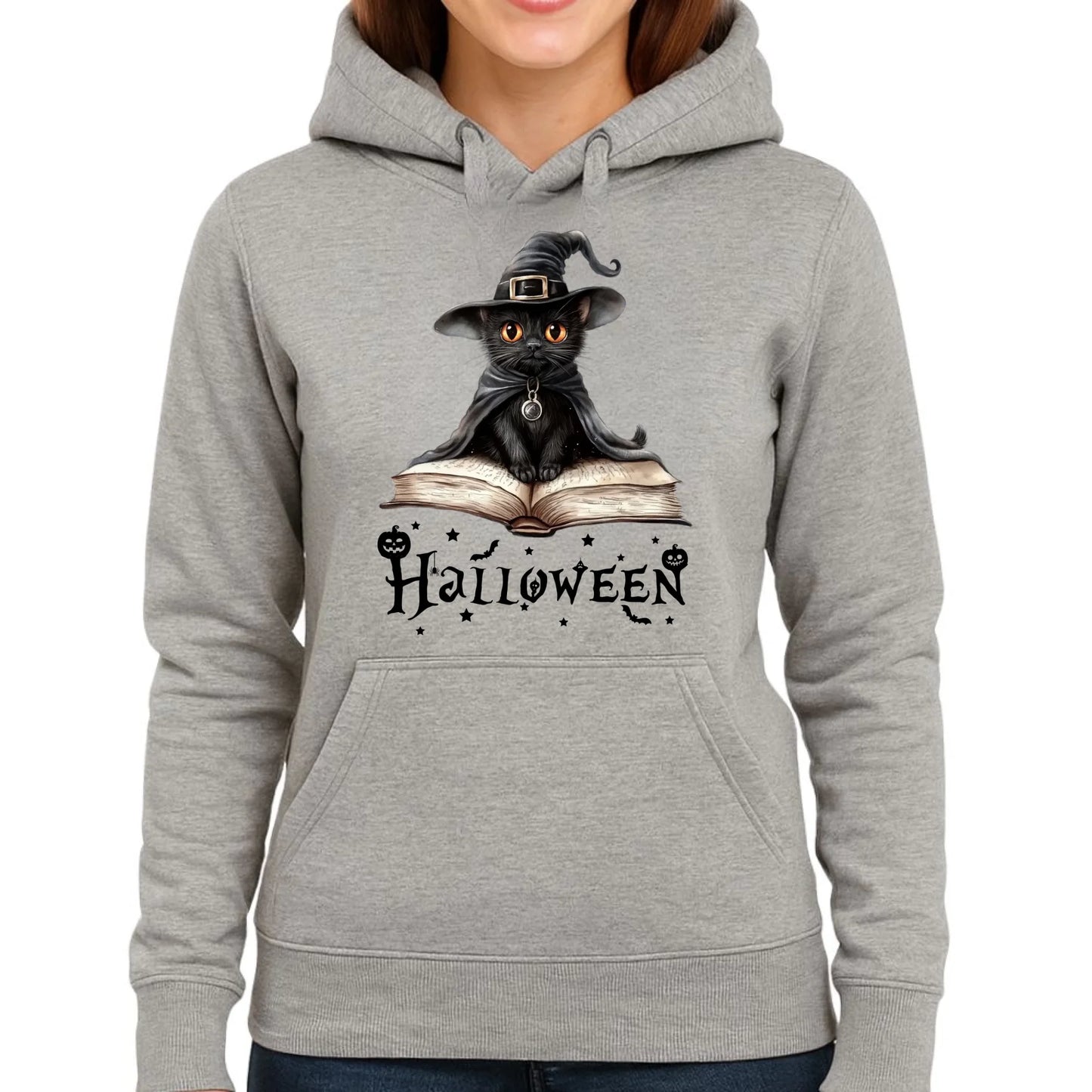 Bluza damska z kapturem na Halloween - Kot Czarodziej HL06 - StoryCups.pl
