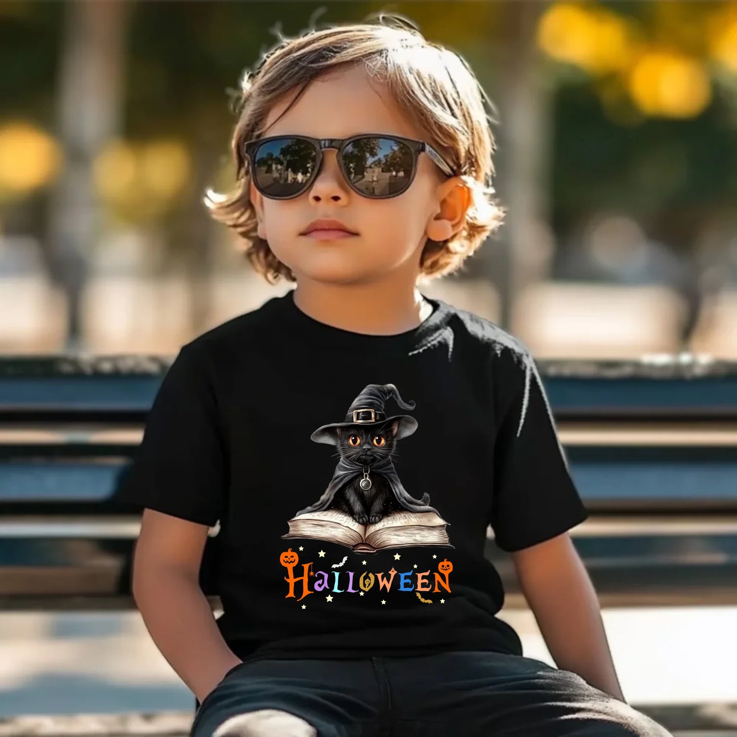 Koszulka dziecięca na Halloween - Kot Czarodziej HL06 - StoryCups.pl