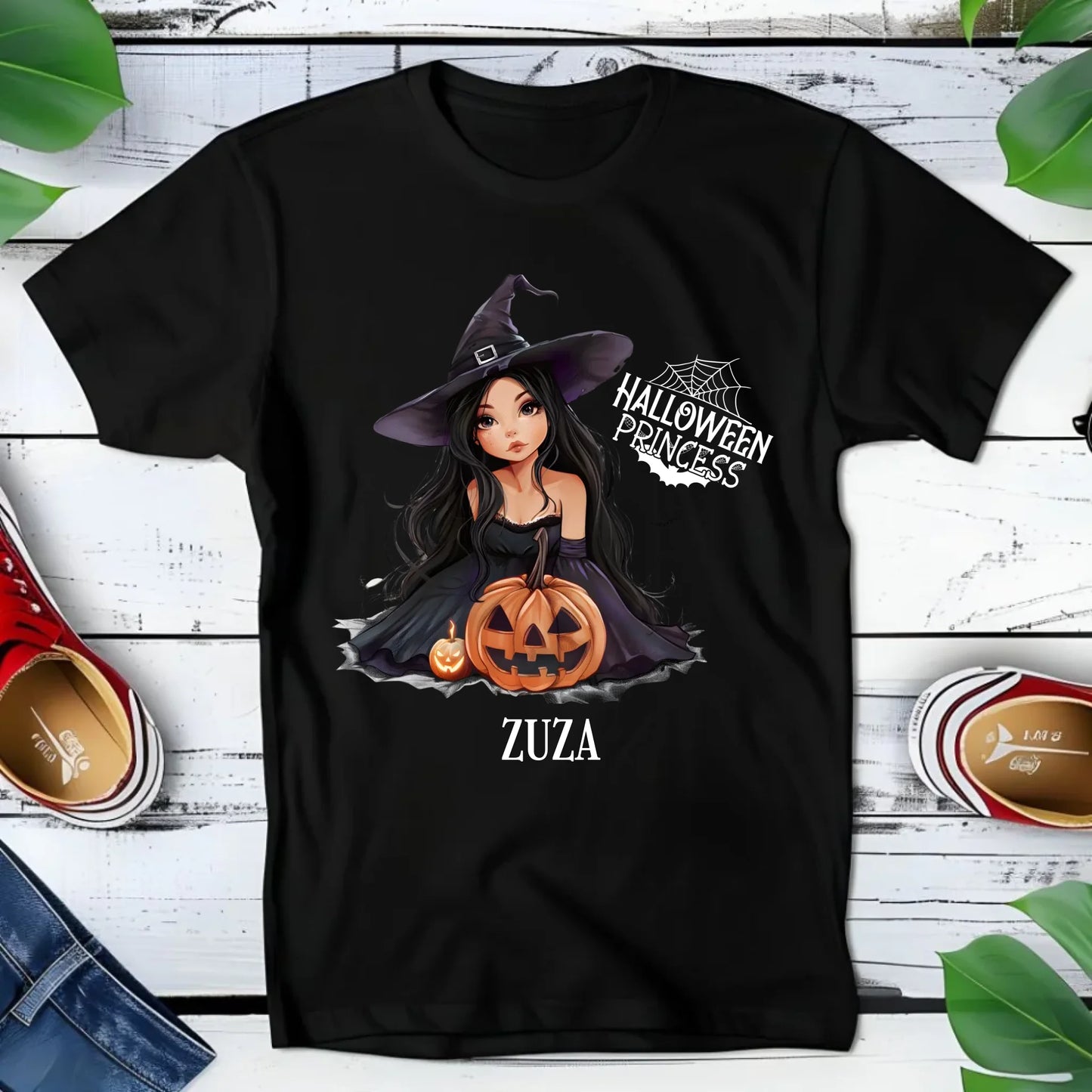 Koszulka dziecięca halloweenowa - Czarownica z dynią - personalizowana HL10 - StoryCups.pl