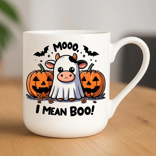 Kubek elegant na Halloween - Mooo I mean Boo! - z dynią i duchem HL14 - StoryCups.pl