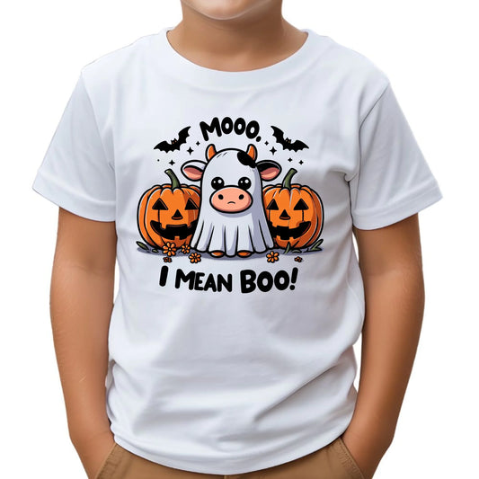 Koszulka dziecięca na Halloween - Mooo I mean Boo! - z dynią i duchem HL14 - StoryCups.pl