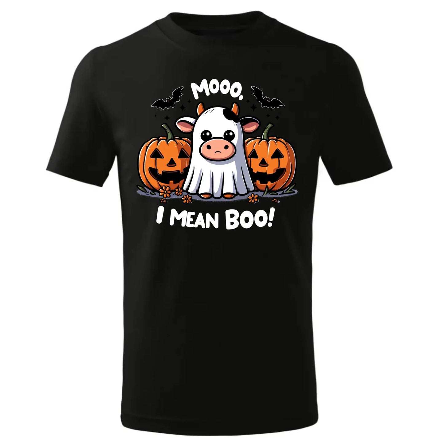 Koszulka dziecięca na Halloween - Mooo I mean Boo! - z dynią i duchem HL14 - StoryCups.pl