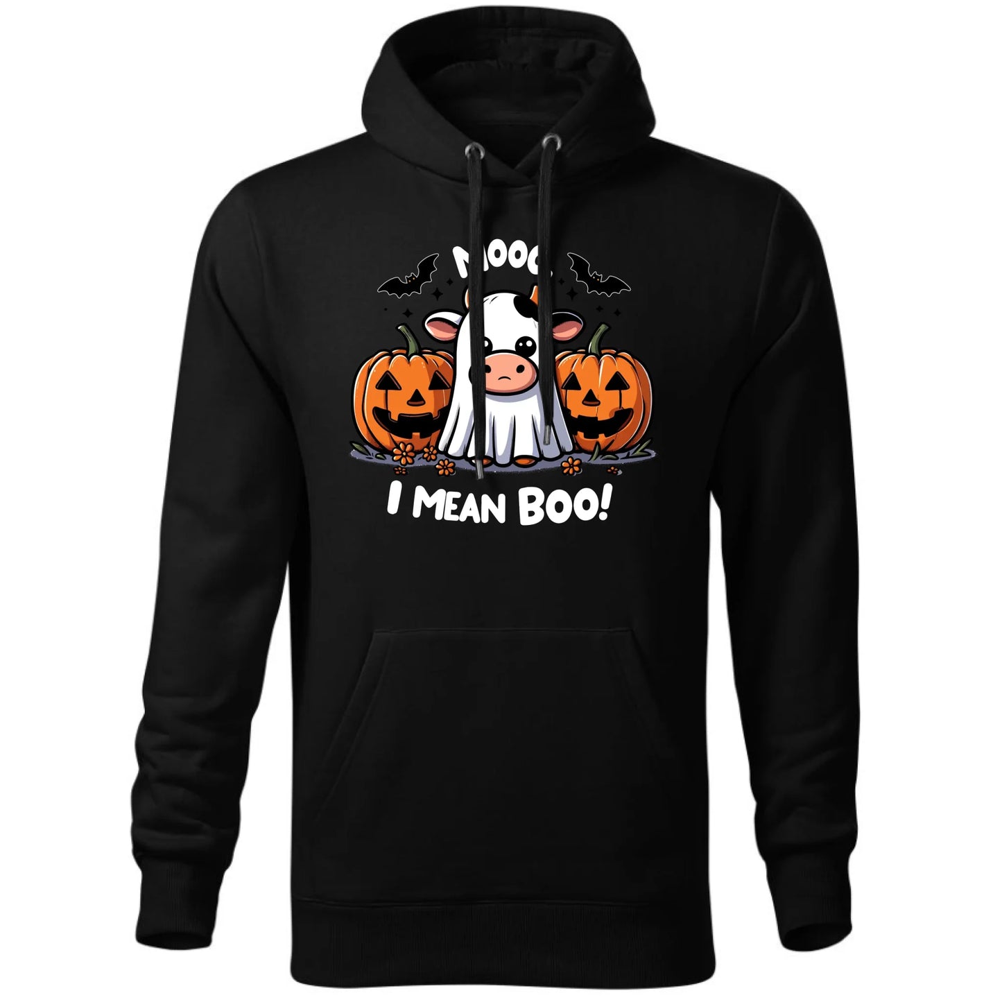 Bluza męska z kapturem na Halloween - Mooo I mean Boo! - z dynią i duchem HL14 - StoryCups.pl