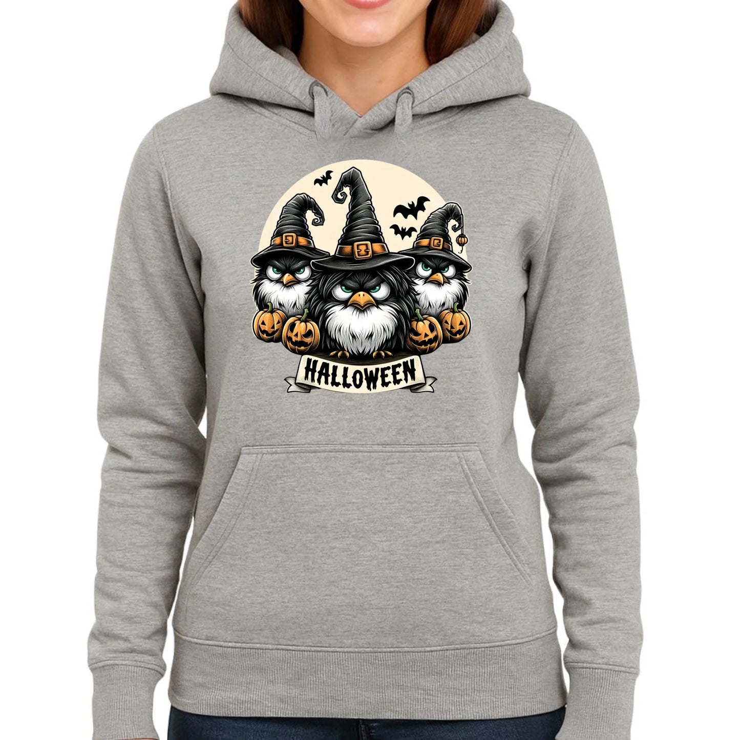 Bluza damska z kapturem na Halloween - Upiorne sowy wiedźmy HL15 - StoryCups.pl