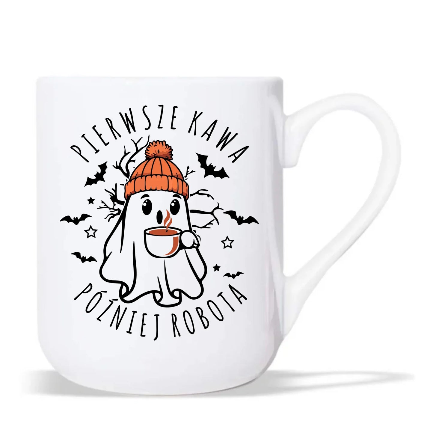 Kubek elegant na Halloween - Duch z kawą - Pierwsze kawa później robota HL01 - StoryCups.pl