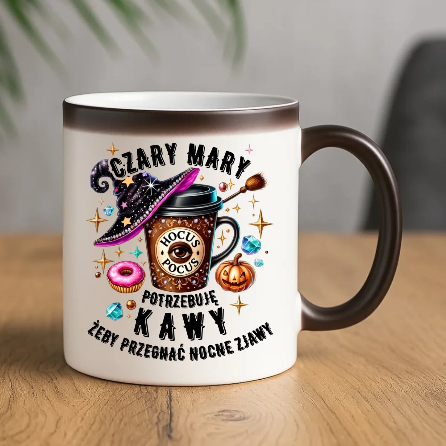 Kubek magiczny na Halloween - Potrzebuję kawy HL03 - StoryCups.pl