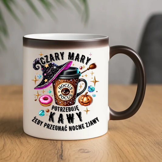 Kubek magiczny na Halloween - Potrzebuję kawy HL03 - StoryCups.pl