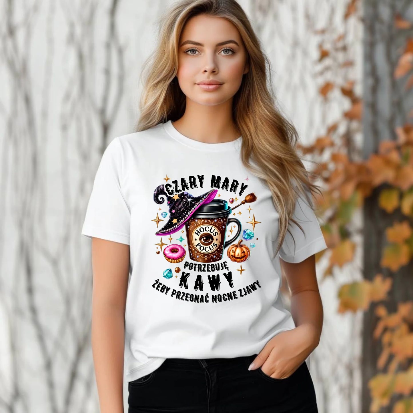 Koszulka damska na Halloween - Potrzebuję kawy HL03 - StoryCups.pl