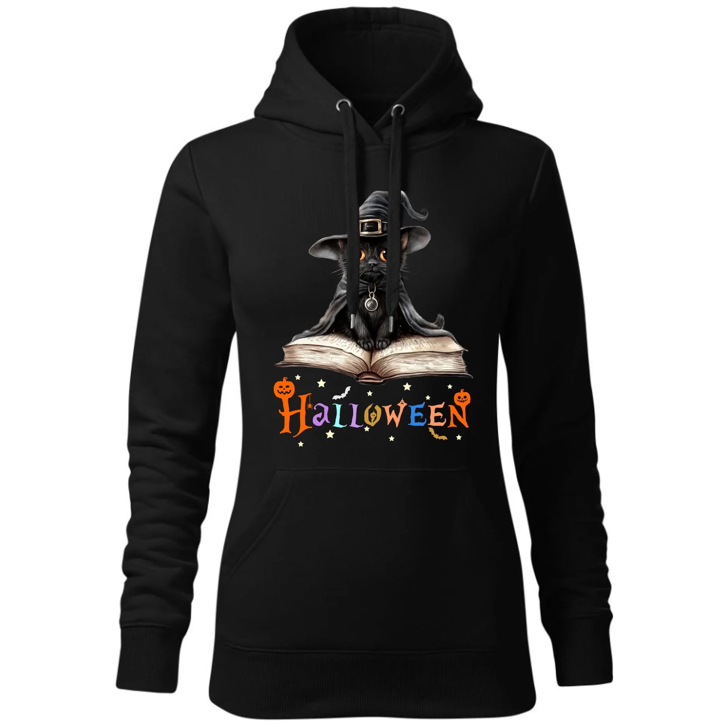 Bluza damska z kapturem na Halloween - Kot Czarodziej HL06 - StoryCups.pl