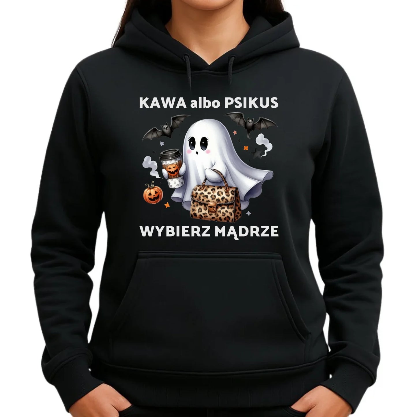 Bluza damska z kapturem halloweenowa - Duch - Kawa albo psikus HL07 - StoryCups.pl