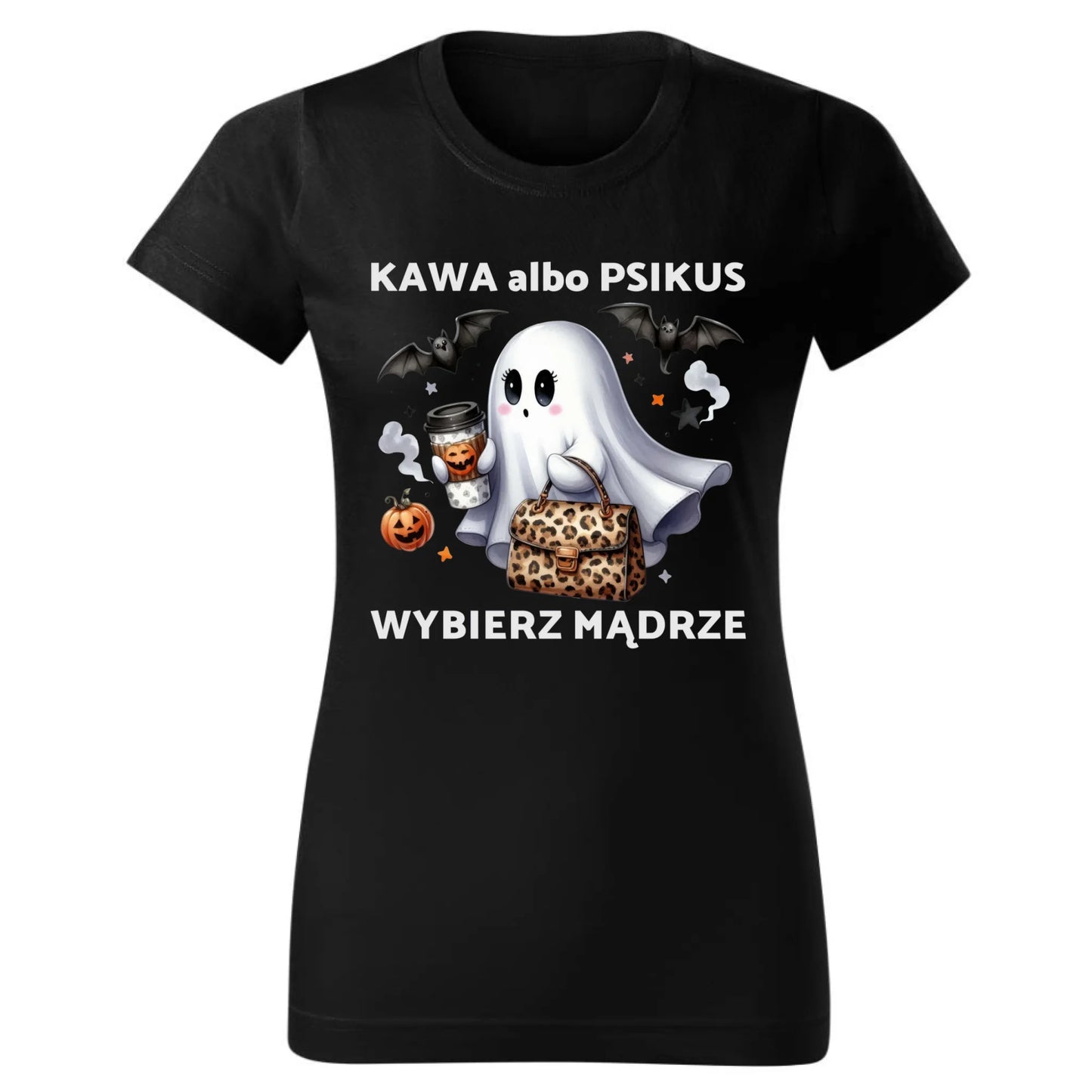 Koszulka damska halloweenowa - Duch - Kawa albo psikus HL07 - StoryCups.pl