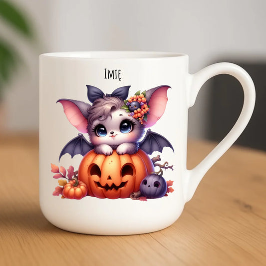 Kubek elegant halloweenowy - Uroczy nietoperz z dynią - personalizowany HL08 - StoryCups.pl