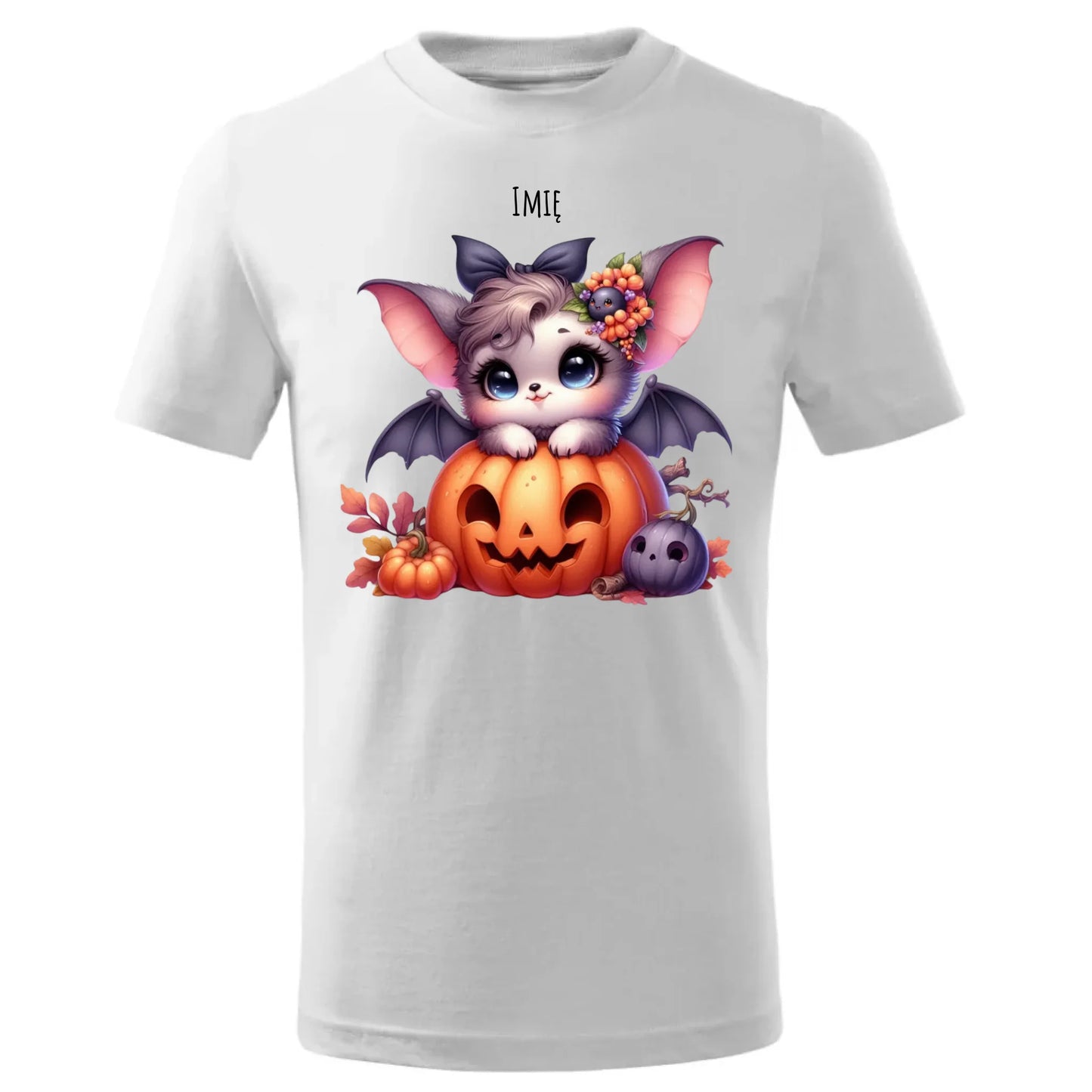 Koszulka dziecięca halloweenowa - Uroczy nietoperz z dynią - personalizowana HL08 - StoryCups.pl