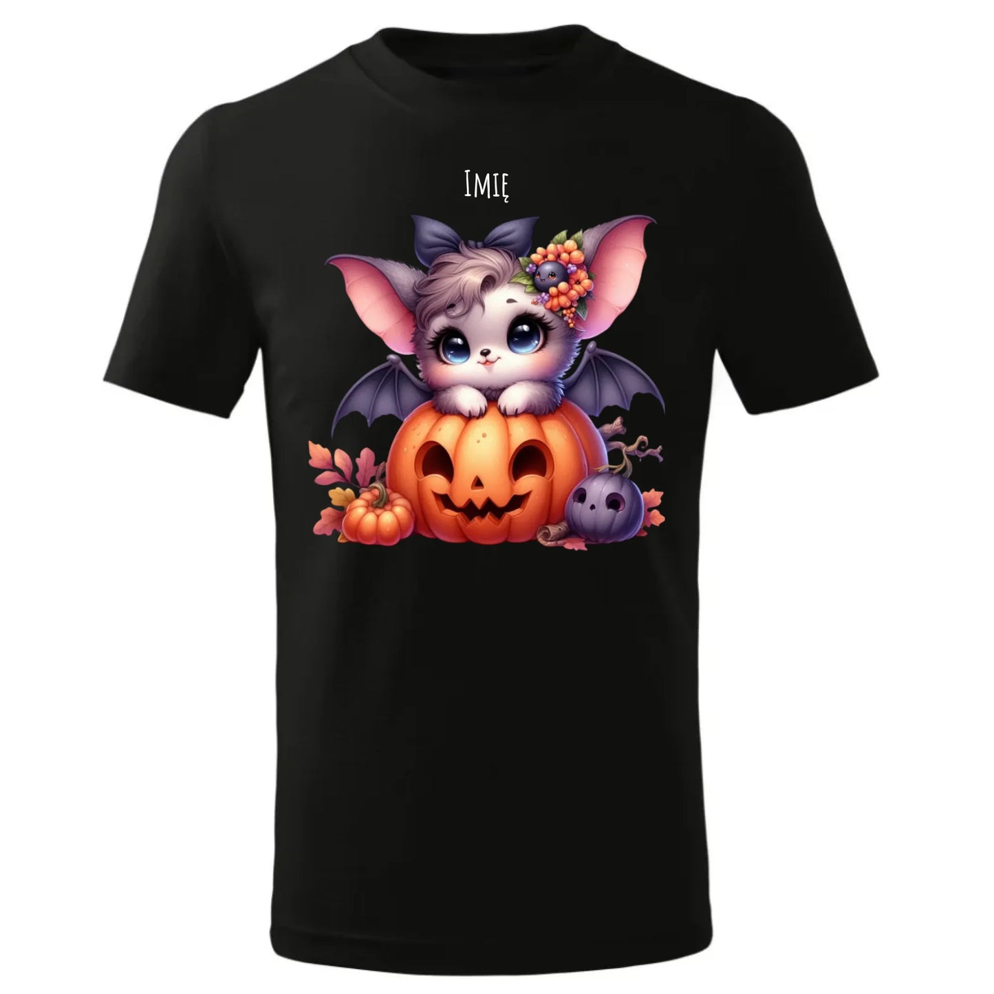 Koszulka dziecięca halloweenowa - Uroczy nietoperz z dynią - personalizowana HL08 - StoryCups.pl