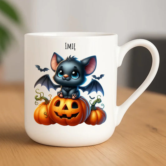 Kubek elegant na halloween - Słodki nietoperz z dynią - personalizowany HL09 - StoryCups.pl