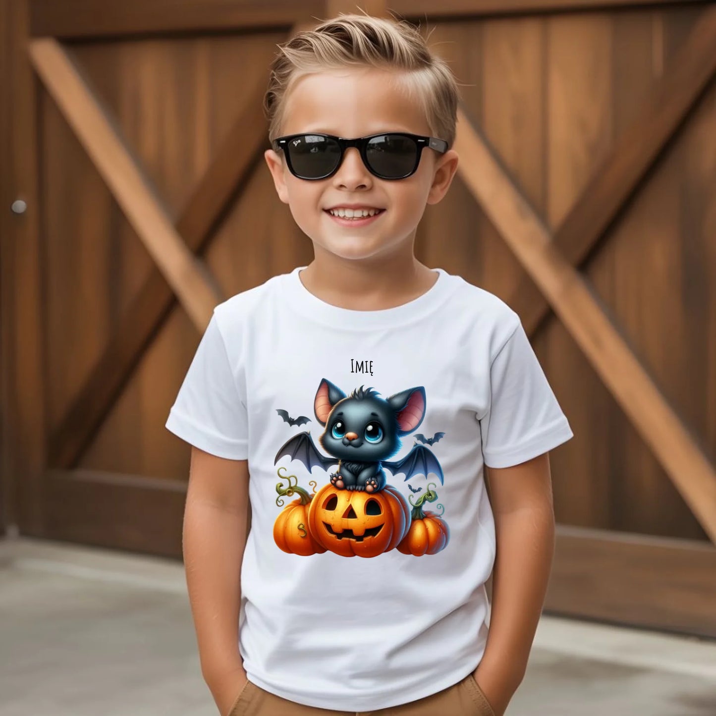 Koszulka dziecięca halloweenowa - Słodki nietoperz z dynią - personalizowana HL09 - StoryCups.pl