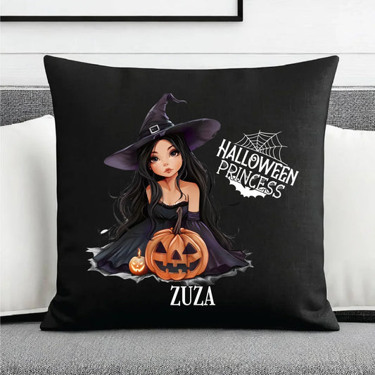 Poduszka dekoracyjna halloweenowa - Czarownica z dynią - personalizowana HL10 - StoryCups.pl
