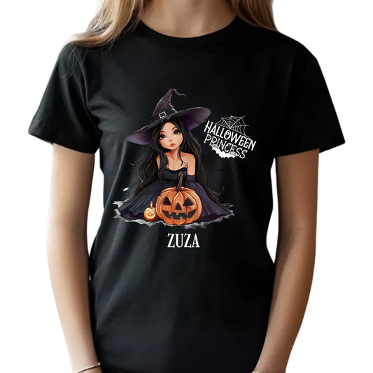 Koszulka dziecięca halloweenowa - Czarownica z dynią - personalizowana HL10 - StoryCups.pl