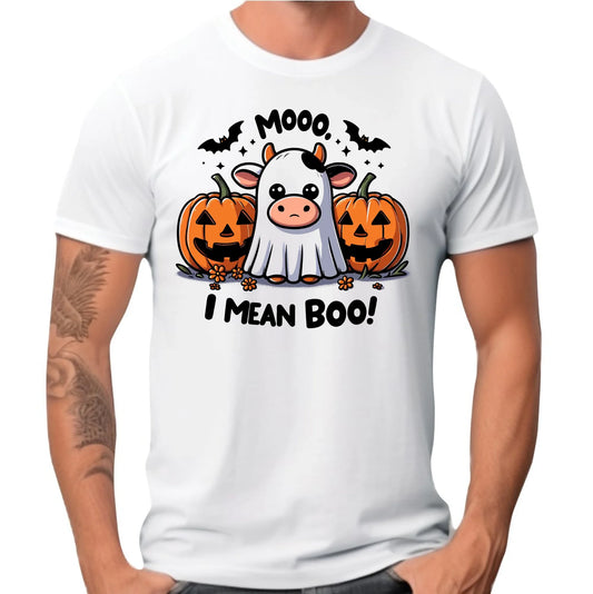 Koszulka męska na Halloween - Mooo I mean Boo! - z dynią i duchem HL14 - StoryCups.pl